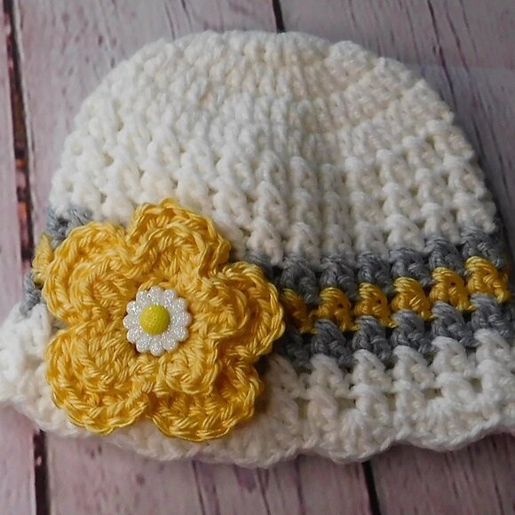 Crochet Baby Hat, Handmade Baby Hat, Infant Hat, Baby Shower Gift, Flower Hat - Picture 1 of 5